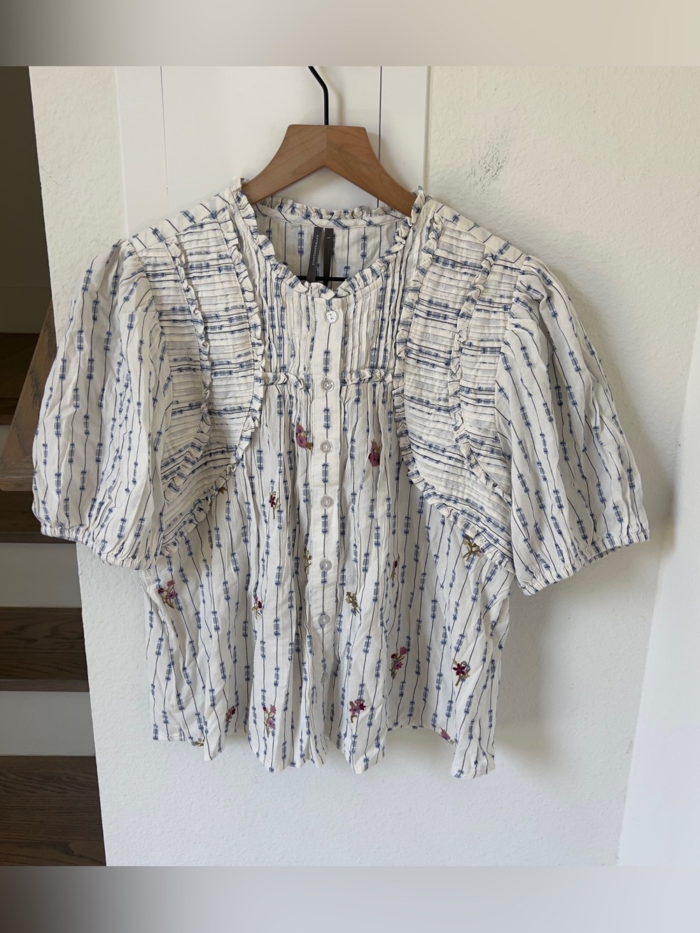 By Anthropologie Cotton Crop Swing Top in Blue Dot NWT - Picture 3 of 7
